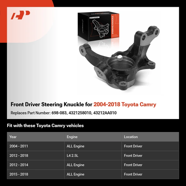 Front Driver Steering Knuckle for 2004-2018 Toyota Camry