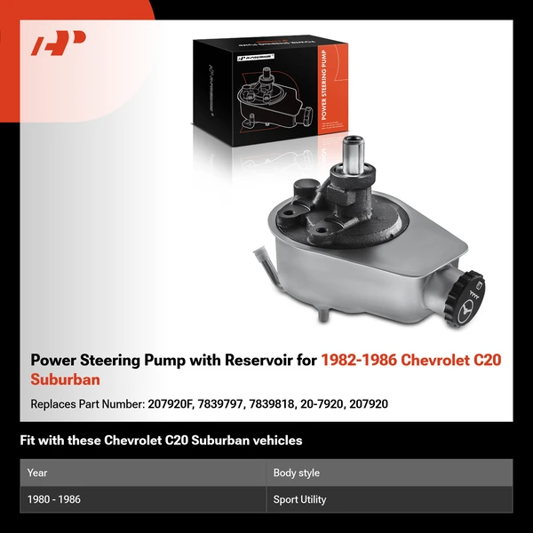 Power Steering Pump with Reservoir for 1982-1986 Chevrolet C20 Suburban
