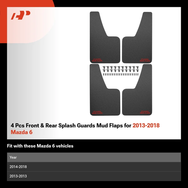 4 Pcs Front & Rear Splash Guards Mud Flaps for 2013-2018 Mazda 6