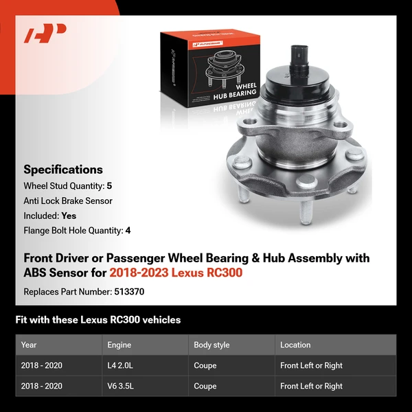 Front Driver or Passenger Wheel Bearing & Hub Assembly with ABS Sensor for 2018-2023 Lexus RC300