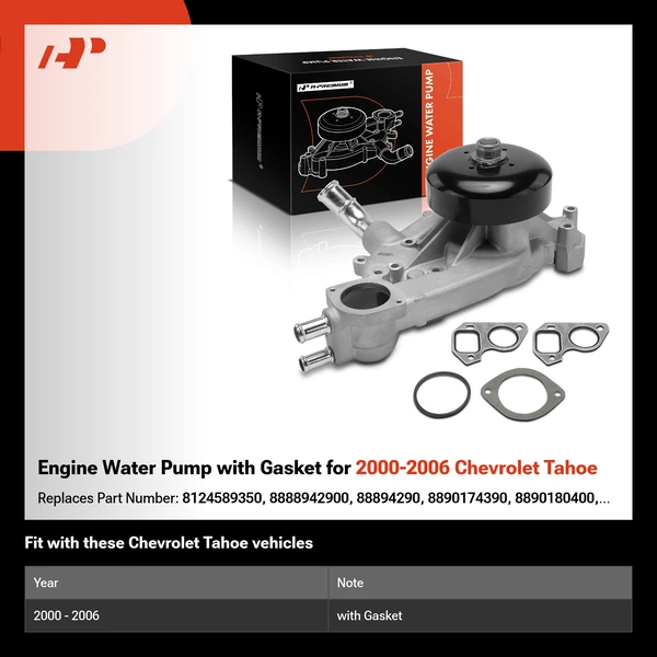 Engine Water Pump with Gasket for 2000-2006 Chevrolet Tahoe