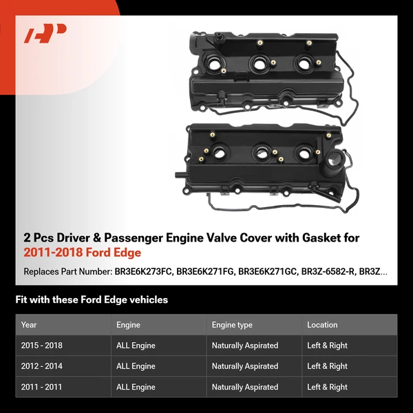 2 Pcs Driver & Passenger Engine Valve Cover with Gasket for 2011-2018 Ford Edge