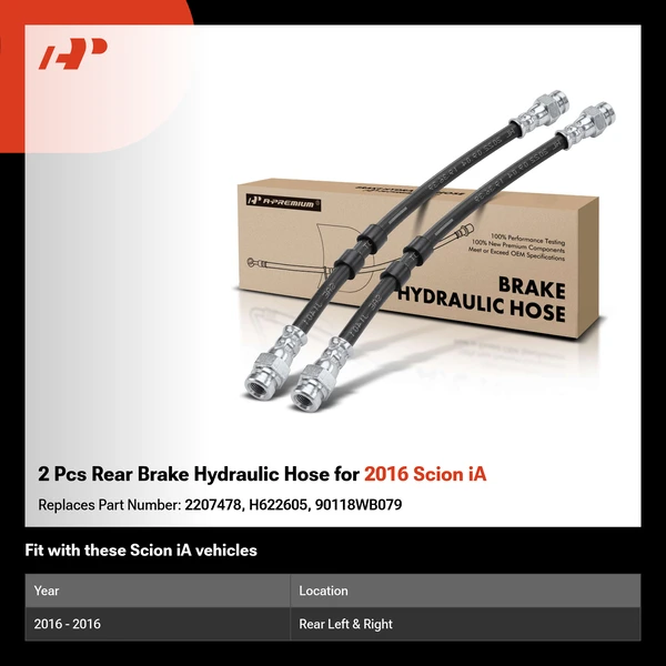 2 Pcs Rear Brake Hydraulic Hose for 2016 Scion iA