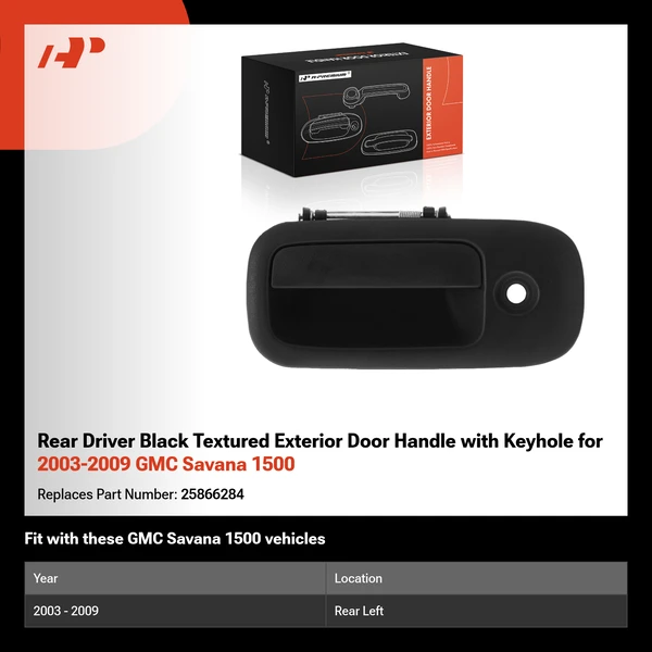 Rear Driver Black Textured Exterior Door Handle with Keyhole for 2003-2009 GMC Savana 1500