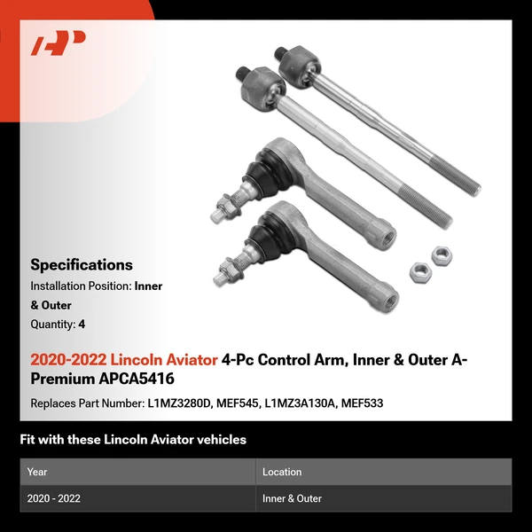 2020-2022 Lincoln Aviator 4-Pc Control Arm, Inner & Outer A-Premium APCA5416