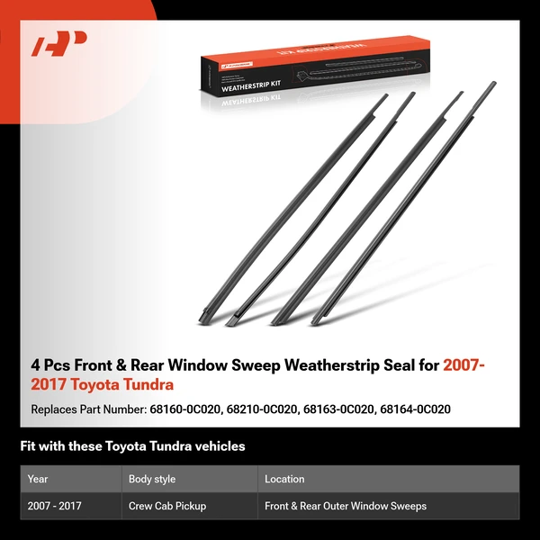 4 Pcs Front & Rear Window Sweep Weatherstrip Seal for 2007-2017 Toyota Tundra