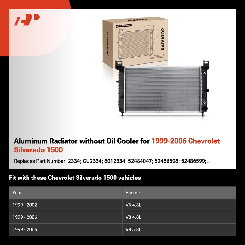 Aluminum Radiator without Oil Cooler for 1999-2006 Chevrolet Silverado 1500