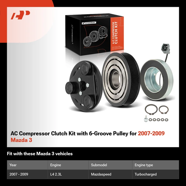 AC Compressor Clutch Kit with 6-Groove Pulley for 2007-2009 Mazda 3