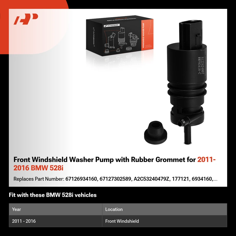 Front Windshield Washer Pump with Rubber Grommet for 2011-2016 BMW 528i