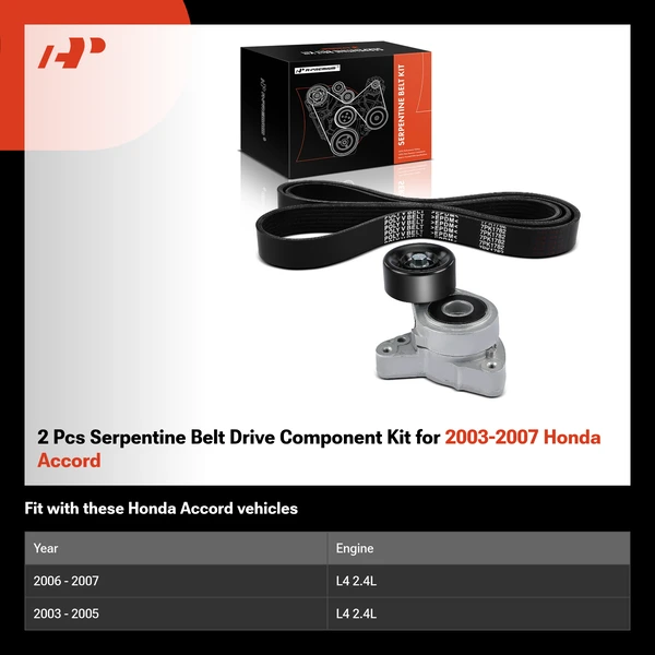 2 Pcs Serpentine Belt Drive Component Kit for 2003-2007 Honda Accord