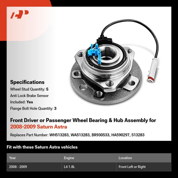 Front Driver or Passenger Wheel Bearing & Hub Assembly for 2008-2009 Saturn Astra