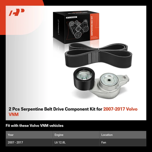 2 Pcs Serpentine Belt Drive Component Kit for 2007-2017 Volvo VNM