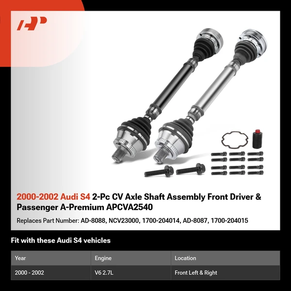 2000-2002 Audi S4 2-Pc CV Axle Shaft Assembly Front Driver & Passenger A-Premium APCVA2540