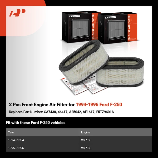 2 Pcs Front Engine Air Filter for 1994-1996 Ford F-250