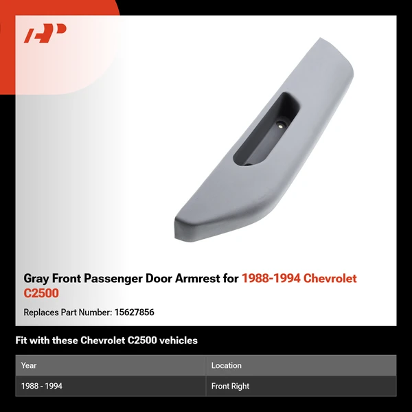Gray Front Passenger Door Armrest for 1988-1994 Chevrolet C2500