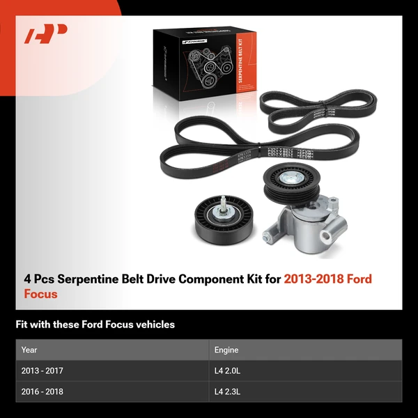 4 Pcs Serpentine Belt Drive Component Kit for 2013-2018 Ford Focus