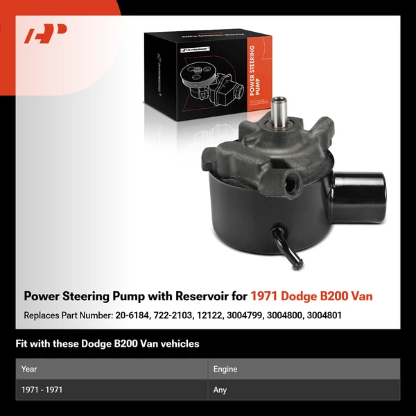 Power Steering Pump with Reservoir for 1971 Dodge B200 Van
