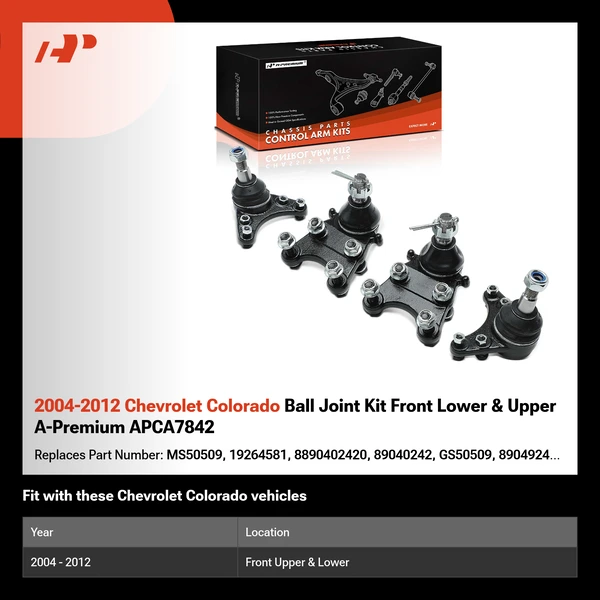 2004-2012 Chevrolet Colorado Ball Joint Kit Front Lower & Upper A-Premium APCA7842