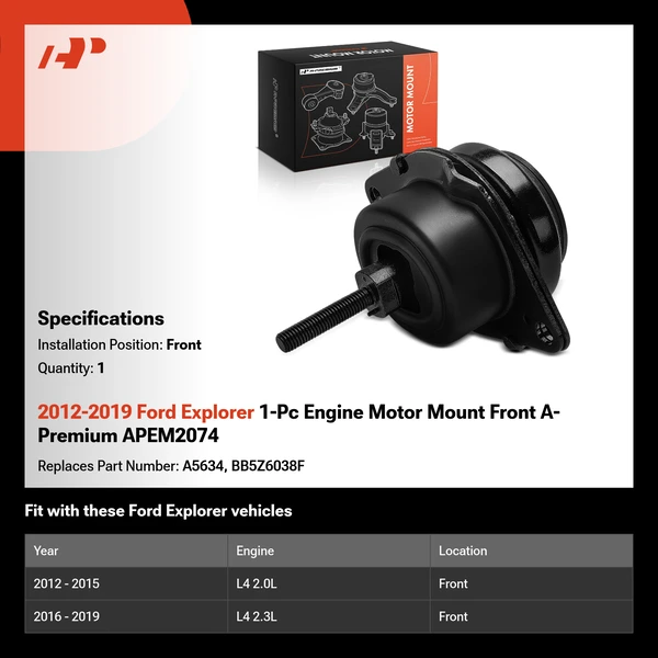 2012-2019 Ford Explorer 1-Pc Engine Motor Mount Front A-Premium APEM2074