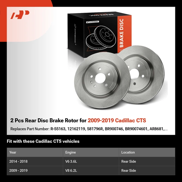 2 Pcs Rear Disc Brake Rotor for 2009-2019 Cadillac CTS