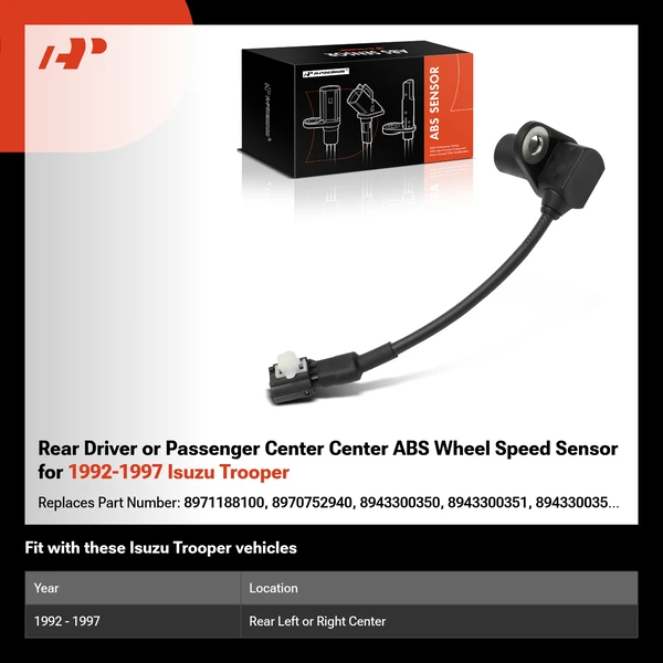 Rear Driver or Passenger Center Center ABS Wheel Speed Sensor for 1992-1997 Isuzu Trooper