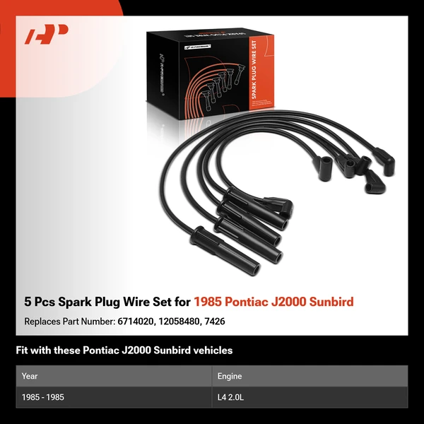 5 Pcs Spark Plug Wire Set for 1985 Pontiac J2000 Sunbird