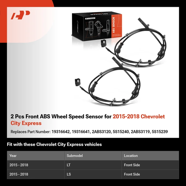 2 Pcs Front ABS Wheel Speed Sensor for 2015-2018 Chevrolet City Express