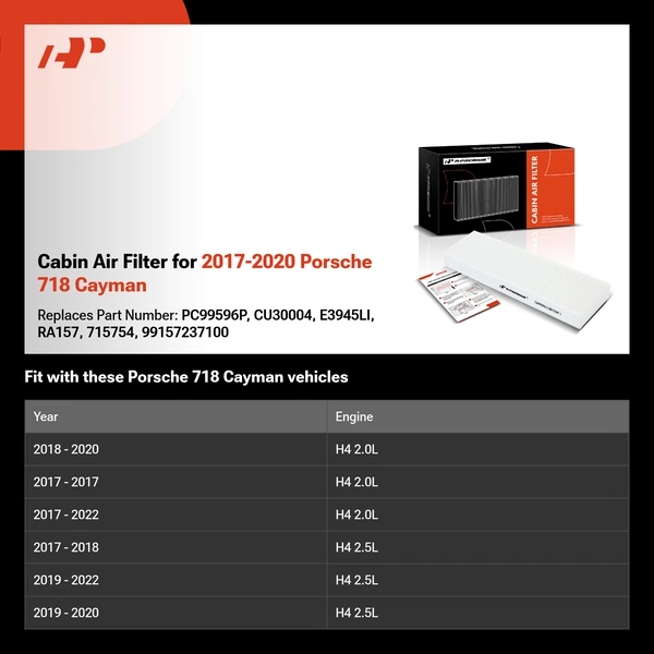 Cabin Air Filter for 2017-2020 Porsche 718 Cayman