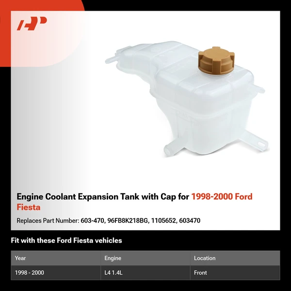 Engine Coolant Expansion Tank with Cap for 1998-2000 Ford Fiesta