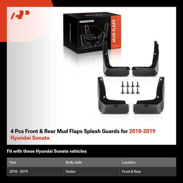 4 Pcs Front & Rear Mud Flaps Splash Guards for 2018-2019 Hyundai Sonata