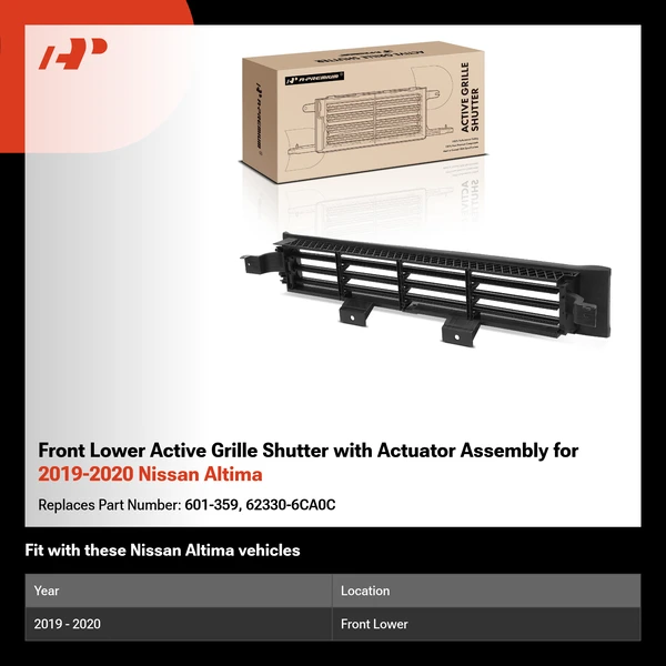 Front Lower Active Grille Shutter with Actuator Assembly for 2019-2020 Nissan Altima
