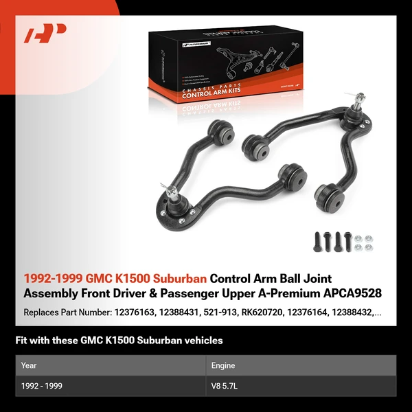 1992-1999 GMC K1500 Suburban Control Arm Ball Joint Assembly Front Driver & Passenger Upper A-Premium APCA9528