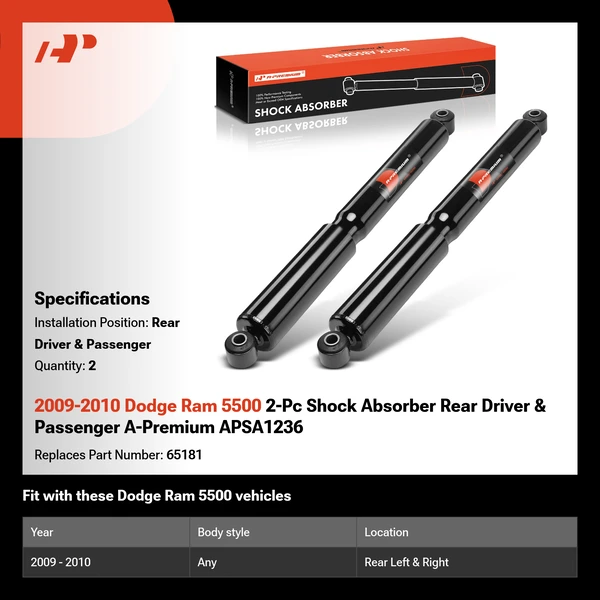 2009-2010 Dodge Ram 5500 2-Pc Shock Absorber Rear Driver & Passenger A-Premium APSA1236