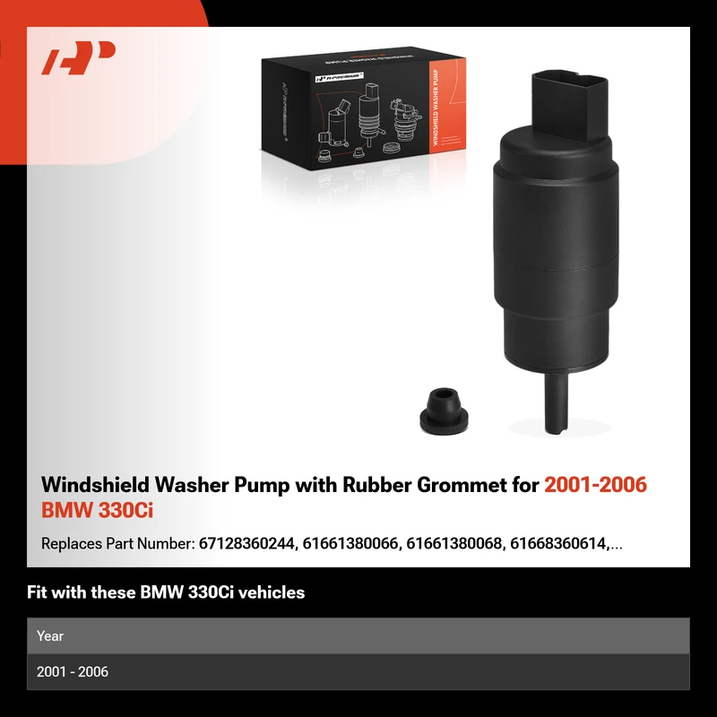 Windshield Washer Pump with Rubber Grommet for 2001-2006 BMW 330Ci