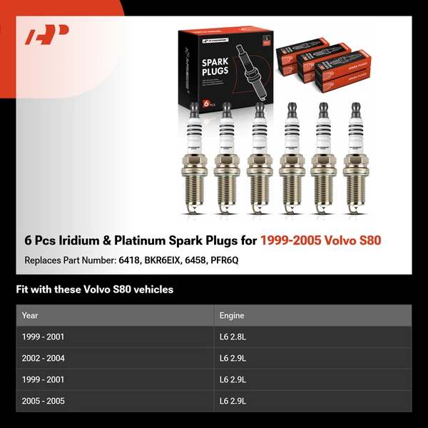 6 Pcs Iridium & Platinum Spark Plugs for 1999-2005 Volvo S80