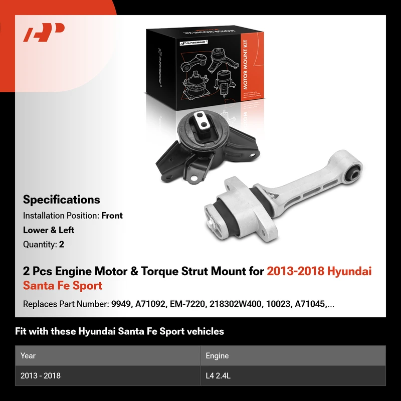 2 Pcs Engine Motor & Torque Strut Mount for 2013-2018 Hyundai Santa Fe Sport