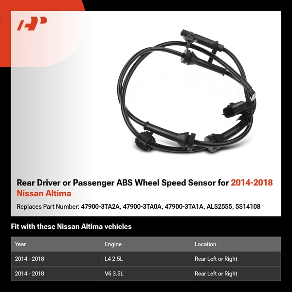 Rear Driver or Passenger ABS Wheel Speed Sensor for 2014-2018 Nissan Altima