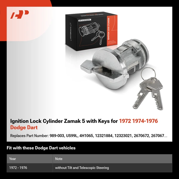 Ignition Lock Cylinder Zamak 5 with Keys for 1972 1974-1976 Dodge Dart