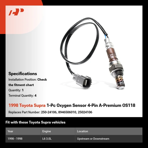 1998 Toyota Supra 1-Pc Oxygen Sensor 4-Pin A-Premium OS118