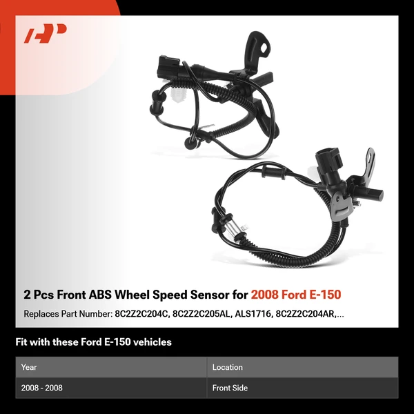 2 Pcs Front ABS Wheel Speed Sensor for 2008 Ford E-150