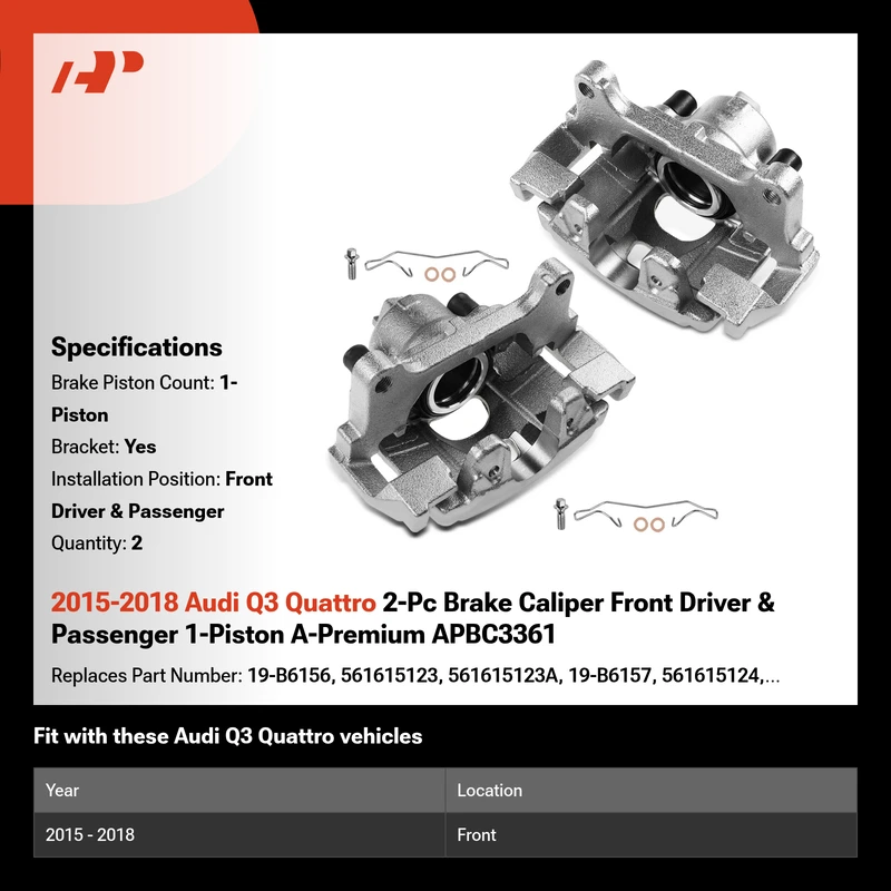 2015-2018 Audi Q3 Quattro 2-Pc Brake Caliper Front Driver & Passenger 1-Piston A-Premium APBC3361