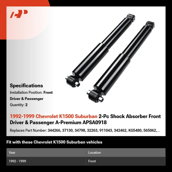 1992-1999 Chevrolet K1500 Suburban 2-Pc Shock Absorber Front Driver & Passenger A-Premium APSA0918