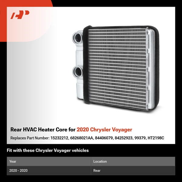 Rear HVAC Heater Core for 2020 Chrysler Voyager
