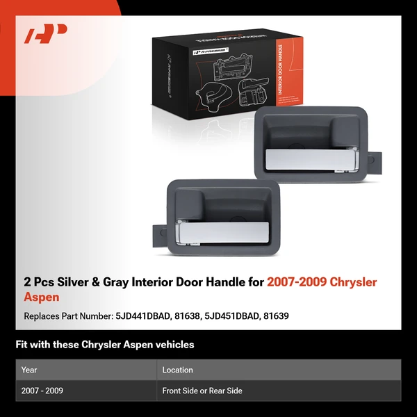 2 Pcs Silver & Gray Interior Door Handle for 2007-2009 Chrysler Aspen