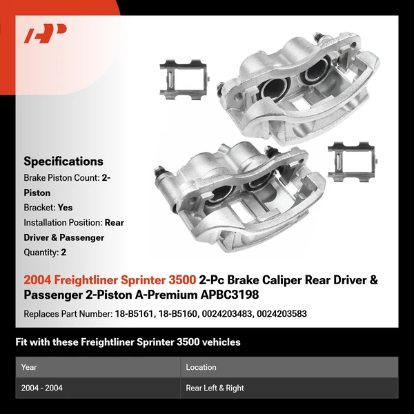 2004 Freightliner Sprinter 3500 2-Pc Brake Caliper Rear Driver & Passenger 2-Piston A-Premium APBC3198