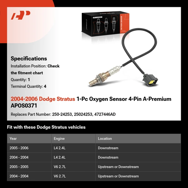 2004-2006 Dodge Stratus 1-Pc Oxygen Sensor 4-Pin A-Premium APOS0371