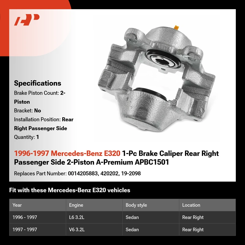 1996-1997 Mercedes-Benz E320 1-Pc Brake Caliper Rear Right Passenger Side 2-Piston A-Premium APBC1501