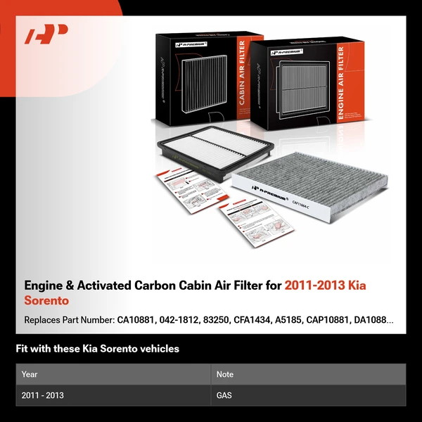 Engine & Activated Carbon Cabin Air Filter for 2011-2013 Kia Sorento