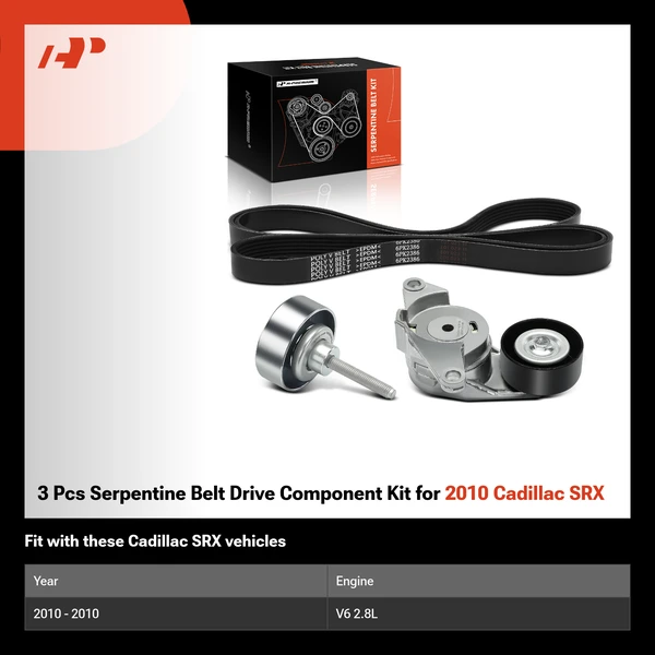 3 Pcs Serpentine Belt Drive Component Kit for 2010 Cadillac SRX