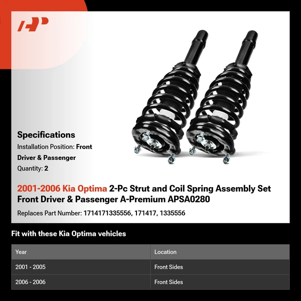 2001-2006 Kia Optima 2-Pc Strut and Coil Spring Assembly Set Front Driver & Passenger A-Premium APSA0280